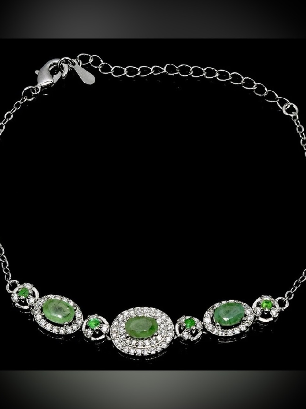 Emerald Topaz Bracelet Silver 925 Adjustable  Oval white
